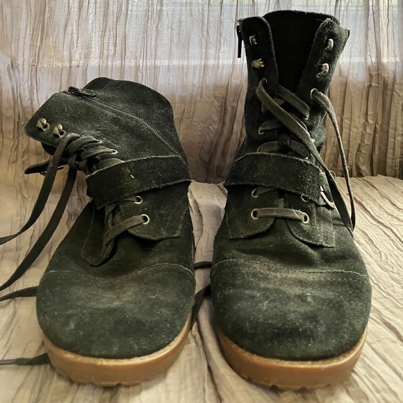 Suede Lace-up Boots with Buckle - Picture 4 of 7